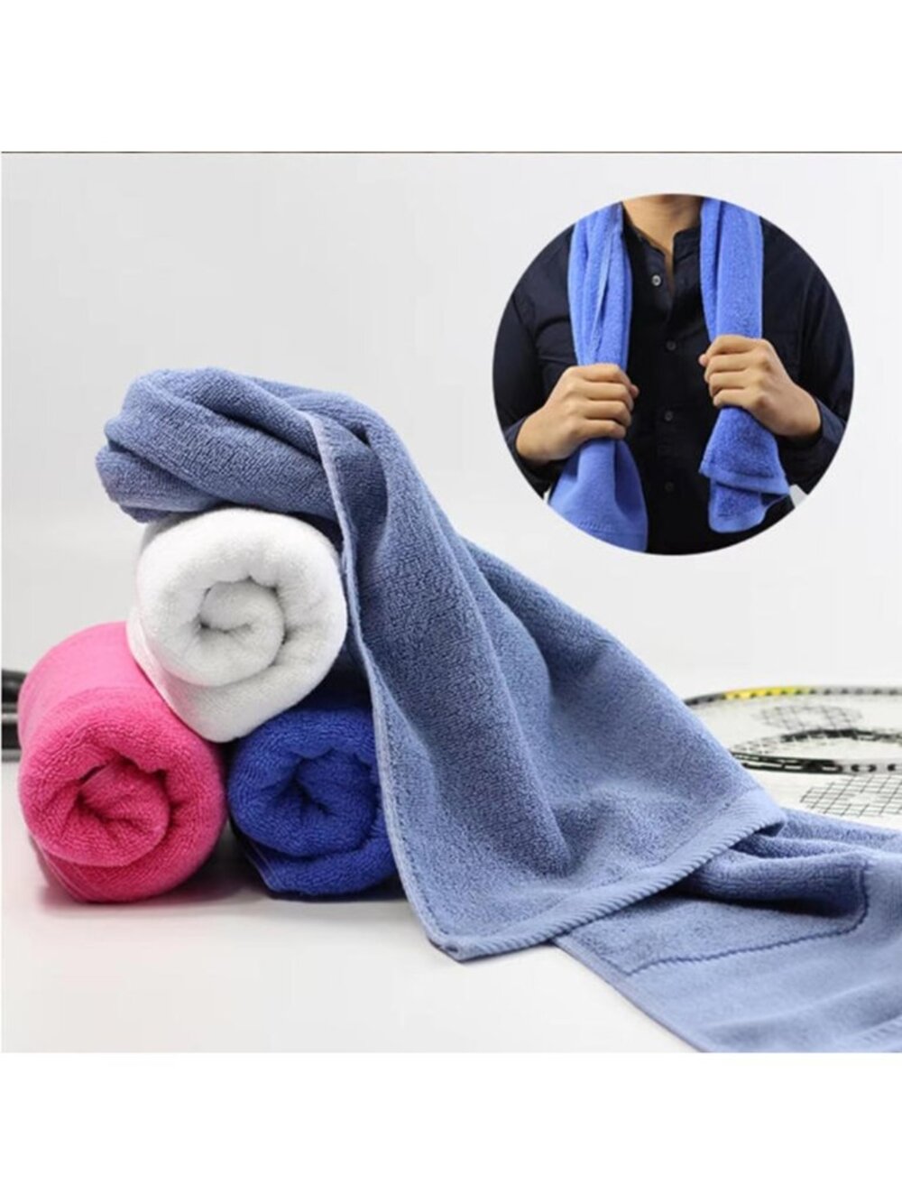 4PCS Long Cotton Sports Towel Soft Absorbent for Outdoor Yoga Gym